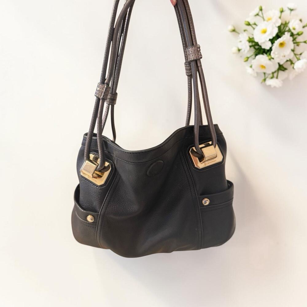 B MAKOWSKY Handbag Satchel Black Genuine Leather ShoulderBag Purse EUC 3650/1